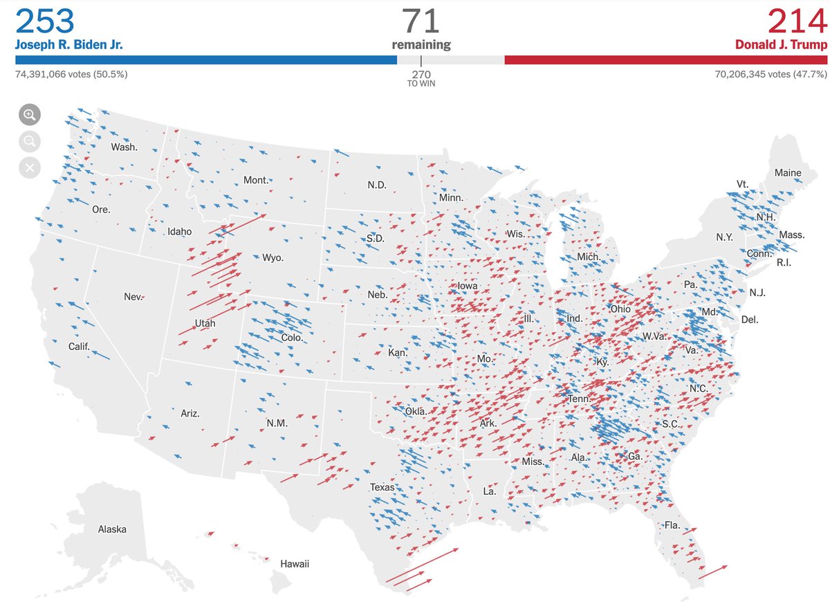 Personally, given a lot of state-by-state and region-by-region variation, I suspect it will turn out to reflect a combination of several different factors. The same goes (polls aside) for vote shifts from 2016 to 2020. This is a WEIRD, CRAZY map!  https://www.nytimes.com/interactive/2020/11/03/us/elections/results-president.html