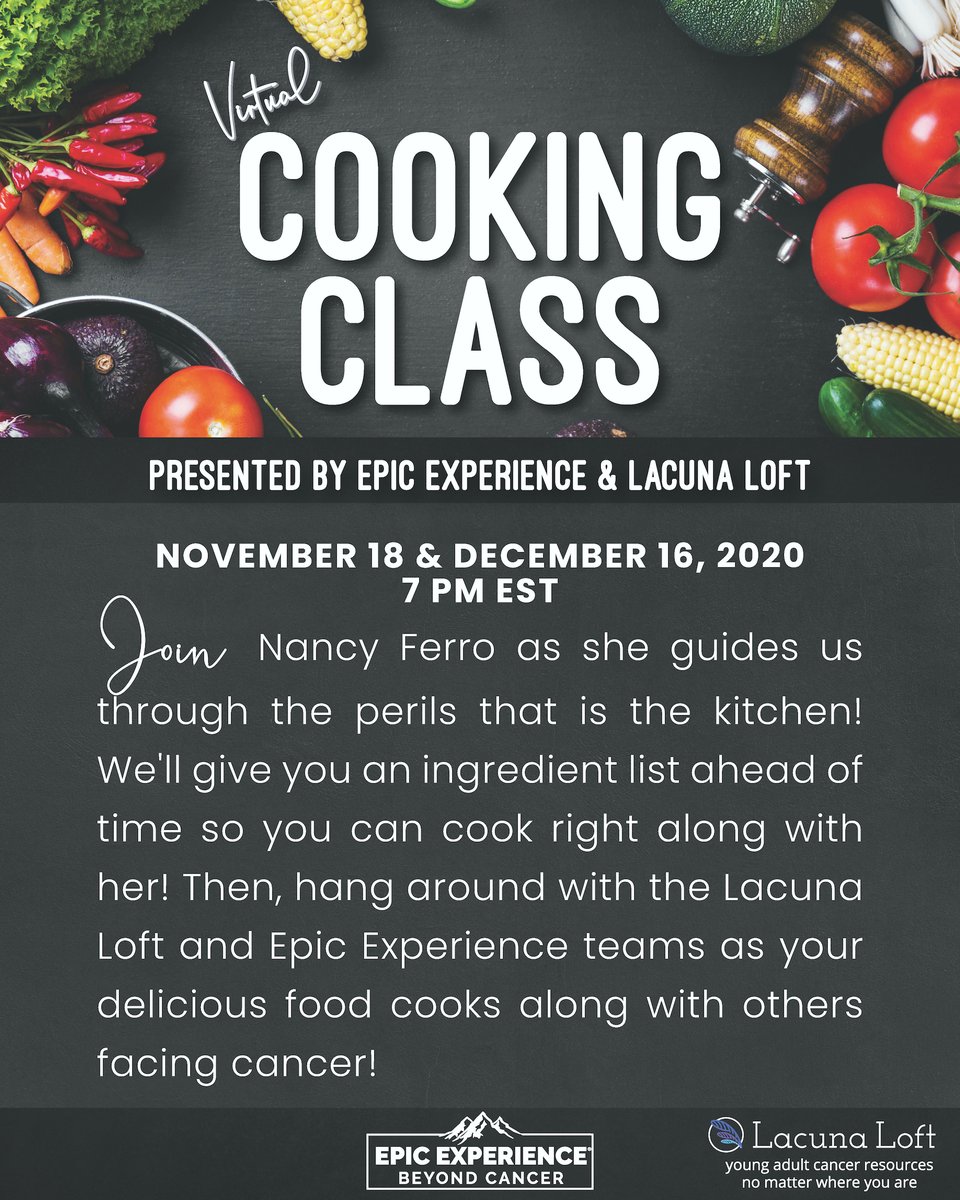 EpicXperience's tweet image. We're tag teaming w/ some of our closest friends at @LacunaLoft to bring a virtual cooking event to ur kitchen. Sign up @ lacunaloft.org/virtual-cookin…
#cookingclass #virtualcookingclass #epicexperience #lacunaloft #cancer #cancersurvivor #survivor #chili #bananabread #cooking #virtual