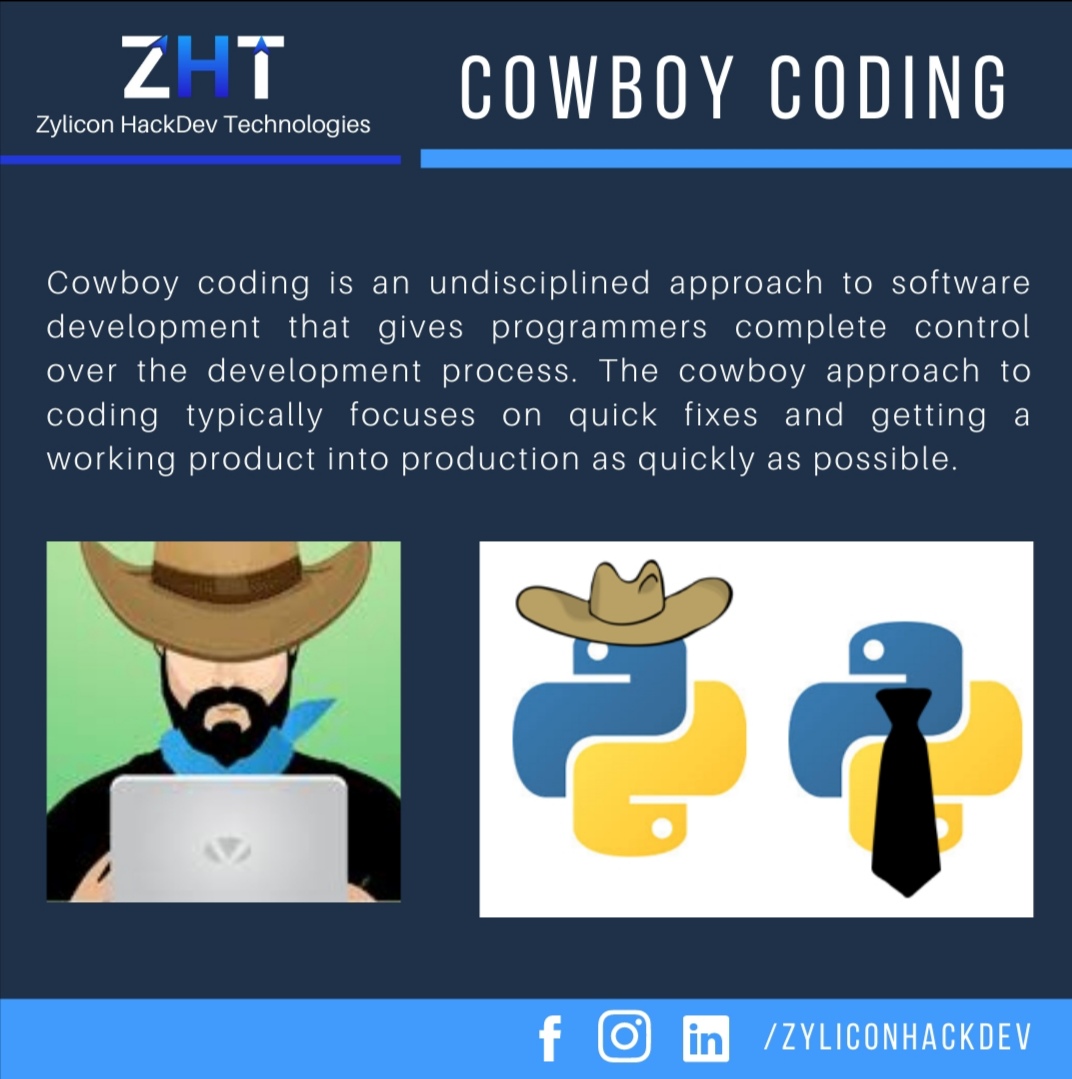 zyliconhackdev's tweet photo. Cowboy coding is an undisciplined approach to software development that gives programmers complete control over the development process.
For more queries, reach us at info@zylicontechnologies.com
Stay tuned for further details.
#startup #cowboycoding #softwaredevelopment #ZHT https://t.co/jnGkHumnZ4