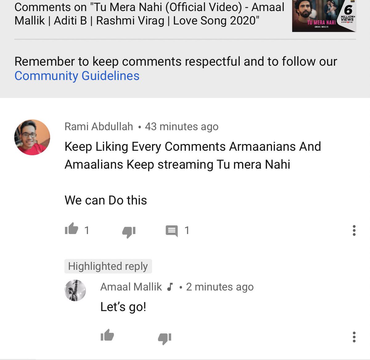 ItsRamiAbdullah's tweet photo. 2 Reply from @AmaalMallik
#TuMeraNahi #TMNVideo #TMNMoments https://t.co/UTbIRxV5AV