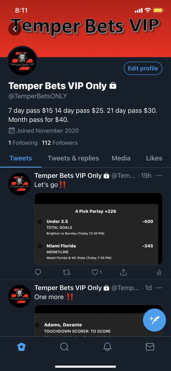 TemperBets's tweet image. Up to over 100 clients at the moment! Get VIP for the weekend for only $10. DM me if you’re interested. 

#TemperBetsVIP #Sportsbetting #gamble #Sportshandicapper