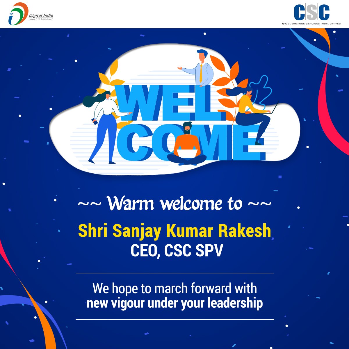 Pakirappa_m's tweet photo. Warm Welcome to Shri Sanjay Kumar Rakesh, CEO, CSC SPV

We hope to march forward with new vigour under your leadership. https://t.co/BYdfEvQo8A