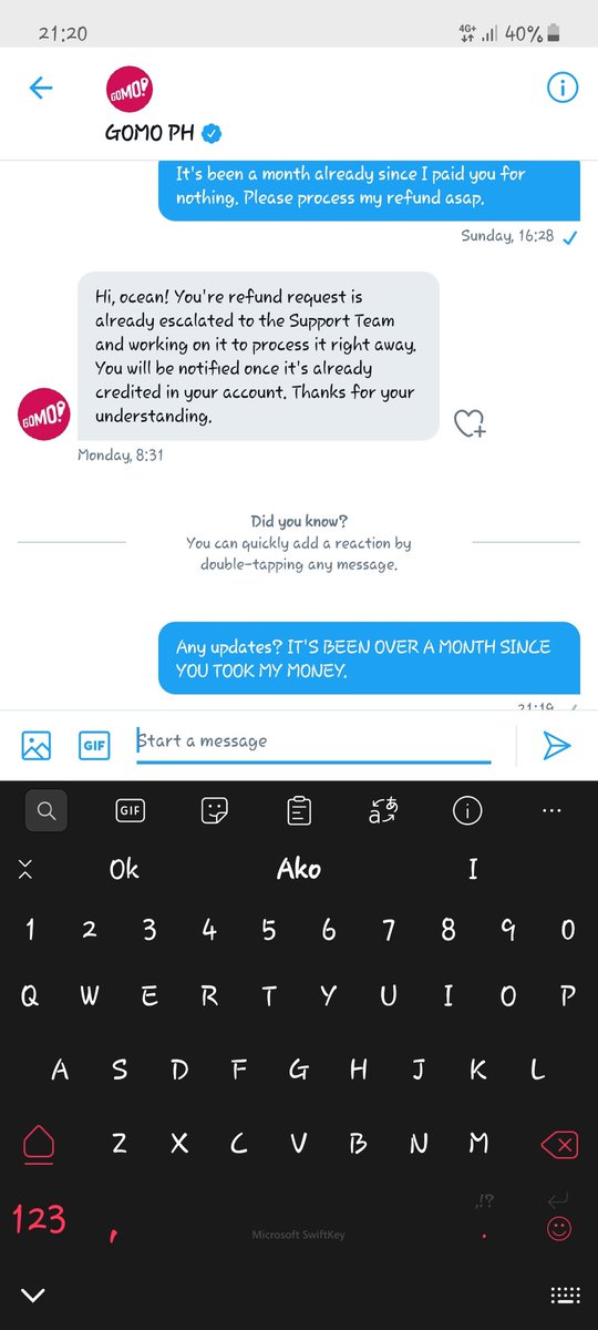 soyocean's tweet photo. @gomo_ph @sushitrash How hard is it process a simple refund? https://t.co/2T3lOkmokn