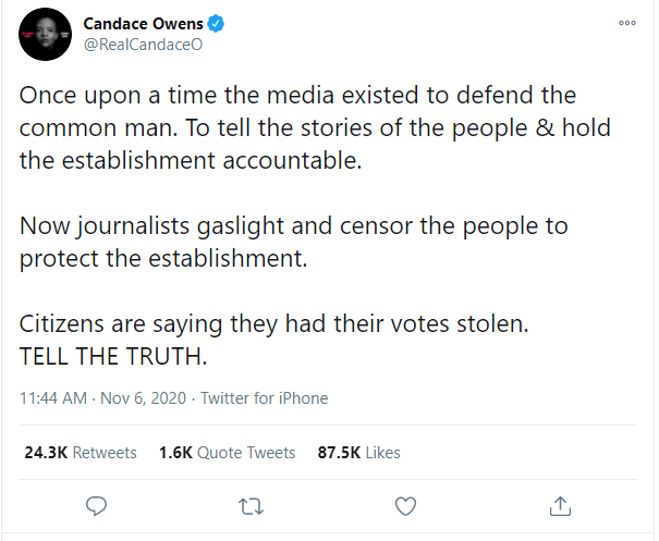 FactKirk's tweet photo. There's no evidence of a pattern of vote stealing in this election. 

#CandaceOwens #DailyWire https://t.co/Y4aiBir29c