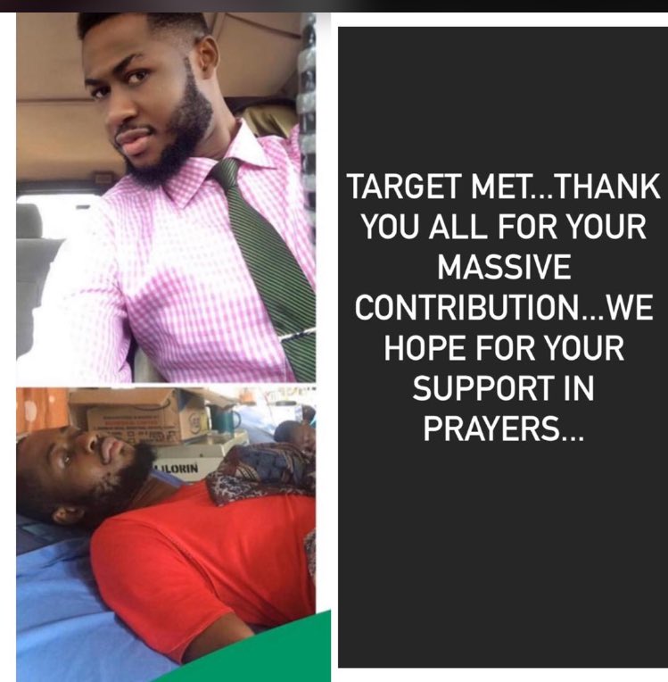 realrilwanbello's tweet photo. Big announcement guys!!!
Target met.π― 20million Naira.
With ur help, we are hopeful Bernard will be saved.
I say a humongous THANK YOU to you all for ur support.
Pls keep Bernard in ur thoughts and prayers.
I love β€οΈ you.
#SaveBernard https://t.co/4aXkj2sHxy
