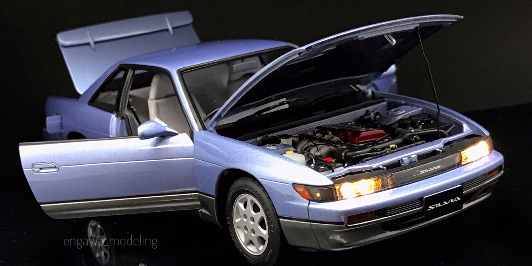 S13シルビア プラモデル 完成品 1/24 青嶋文化教材 エンジン搭載