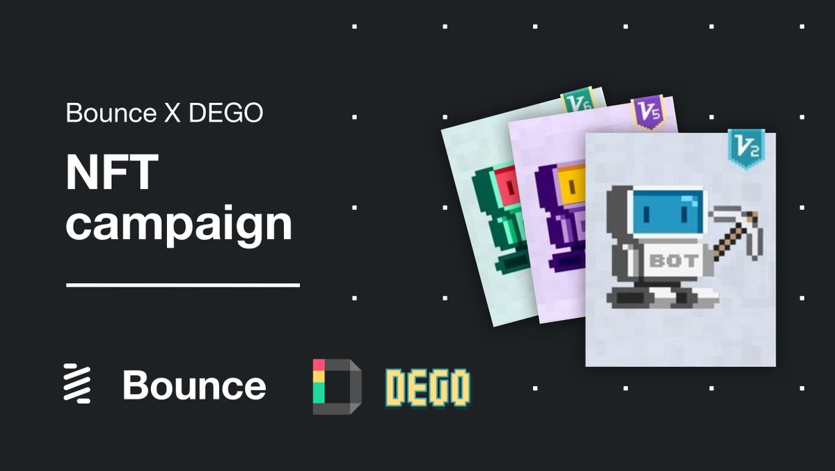 bounce_finance's tweet photo. The @bounce_finance X @dego_finance #NFT campaign is here!

Stake $BOT and $DEGO to mint NFT's and share in $BOT prize pool!

https://t.co/OAmlUMuWCj

#DeFi https://t.co/3uzVmFXXQu