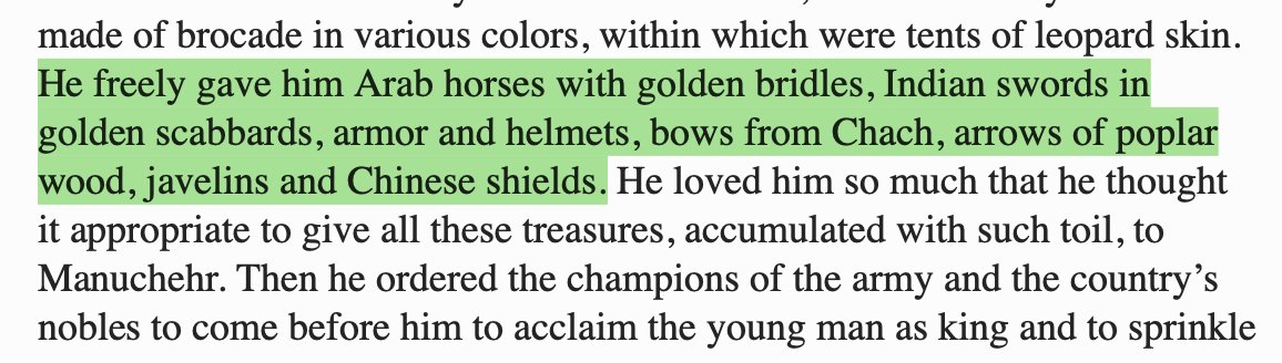The Shahnameh (شاهنامه) of Ferdowsi, the National Epic of Persia, says all the best astronomers and savants of the world live in India. It also has 200+ references to the mighty Indian swords with golden scabbards, it seems Indian steel was the best in the civilized world.
