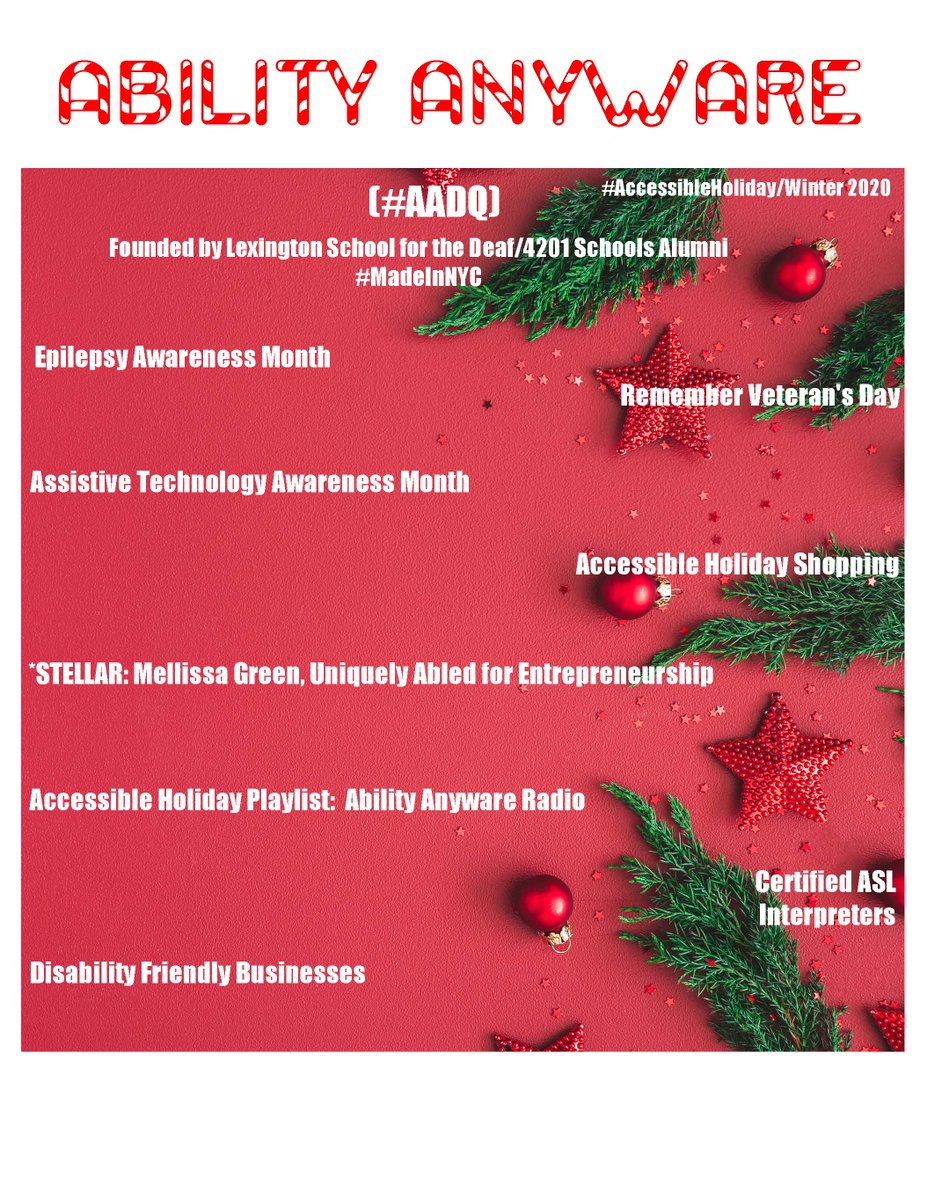 AbilityAnyware's tweet photo. In #AADQWinter2020☃️, #EpilepsyAwareness, #RIPCameron🤟, #VeteransDay🎖️, #AssistiveTech♿️👨🦯👩🦯🦻🖥️💻📱, #MellissaGreen-#UniquelyAbledForEntrepreneurship💡@ABlueGreenGXY, #HolidayGifts🎁💌📩for #LovedOnes💕w/#Disabilities, #DisabilityFriendlyBusinesses, #AccessibleHoliday♿️🎄 https://t.co/78govCIQNK