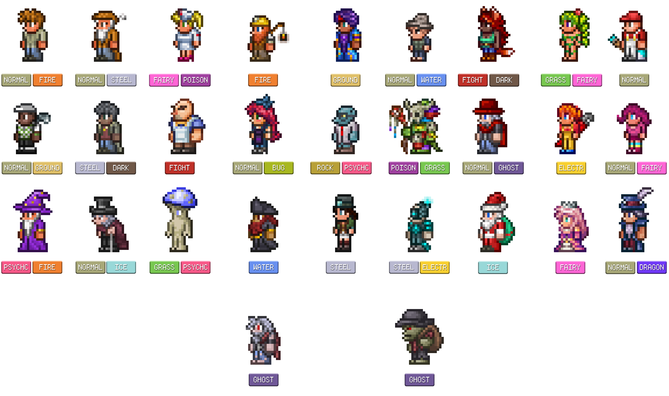 R terraria on twitter all npcs but with pokemon typings https t co