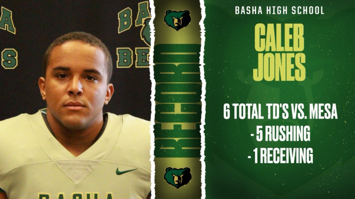 bashagridiron's tweet photo. Congrats to RB Caleb Jones last night for setting a new BASHA FBALL single game record with 6 TD's!! #hogsupfront #perimeterblocking #teameffort @BashaAthletics https://t.co/3gB7ARtrdL