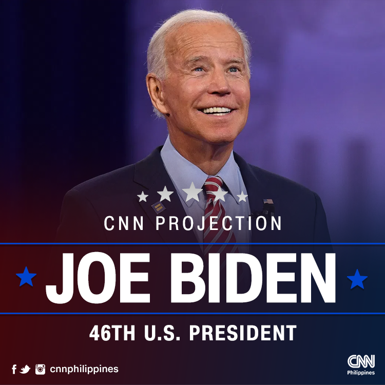 newswatchplusph's tweet photo. BREAKING: @JoeBiden has defeated @realDonaldTrump to become the 46th president of the United States, @CNN projects. 

The Democrat captured 270 electoral votes, the necessary number to win the White House. The official declaration has yet to be made. #Elections2020 https://t.co/hIstfqLjAh