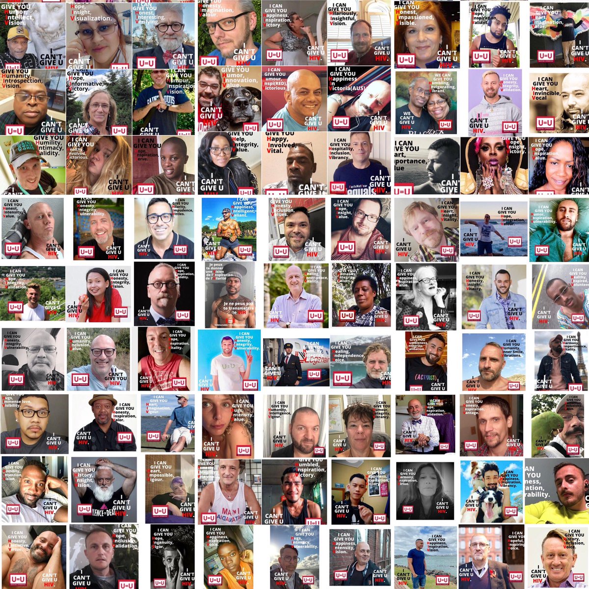 AccidentalHiv's tweet photo. Some of the diverse faces of the “I CAN GIVE U” campaign.
Living with HIV and want to participate? Submit your photo and three words starting with H, I, and V that describe what you CAN give to our world by email to iCanGiveUcampaign@gmail.com

#ICanGiveU
#UequalsU #ICantGiveUHIV https://t.co/TIIw98phbi