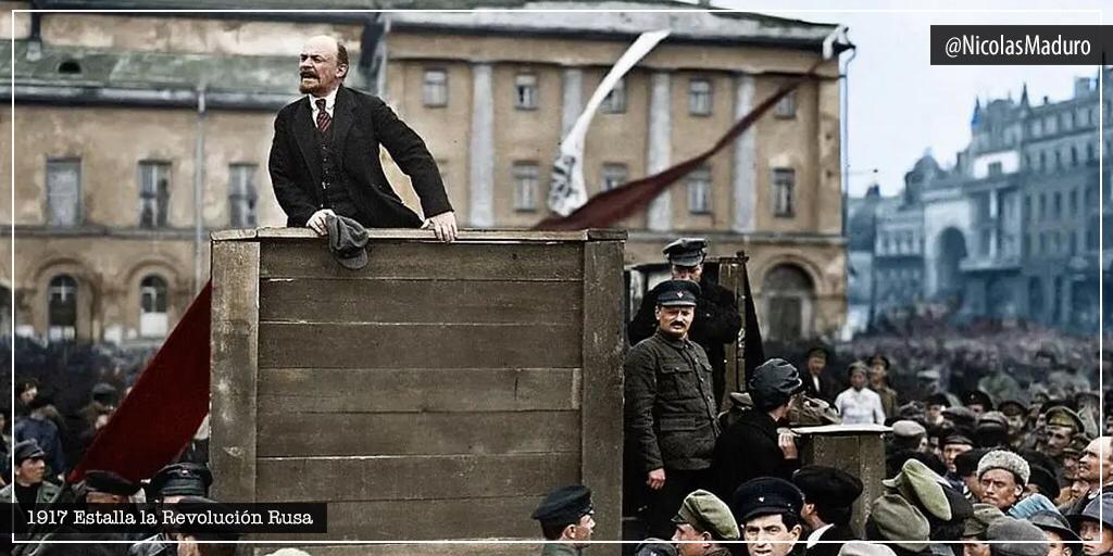 NicolasMaduro's tweet photo. Me uno al 103º Aniversario de la victoriosa Revolución Rusa. Enaltecemos las banderas de igualdad y justicia que enarbolaron los campesinos y la clase obrera contra las políticas del régimen zarista. Seguimos inspirados en esa gesta, construyendo el Socialismo del siglo XXI. https://t.co/jlcdg3SLct