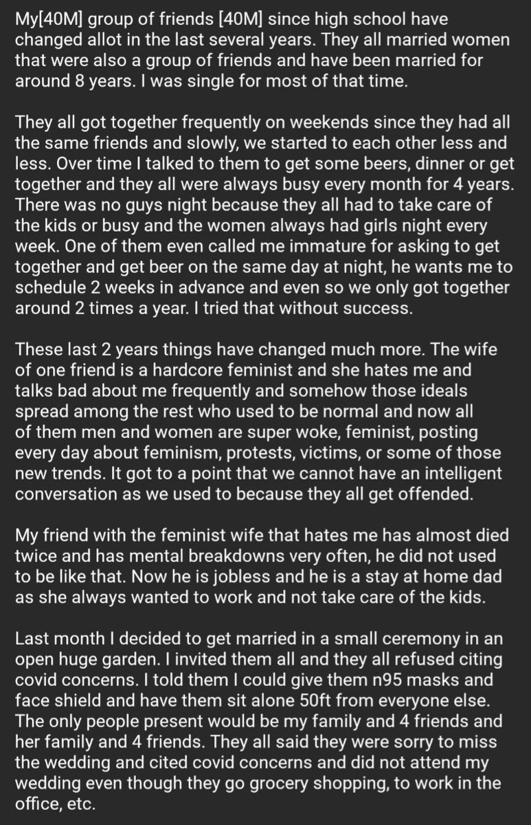 redditships's tweet image. My [40M] Long time group of friends[40M] did not attend my wedding during covid and more, should I stop talking to them?