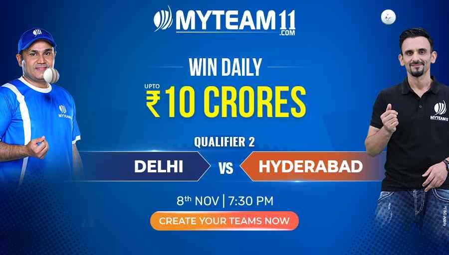alv_singh's tweet photo. It's a battle between Delhi &amp; Hyderabad! Get ready with your teams for the Qualifier-2 and get Big Winnings.#IndiaKiApniFantasyApp #MyTeam11 https://t.co/teln7joisL