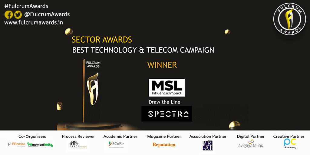 FulcrumAwards's tweet photo. Best Technology and Telecom Campaign award goes to MSL India for 'Draw The Line by Spectra' https://t.co/hpqjE77Vaf