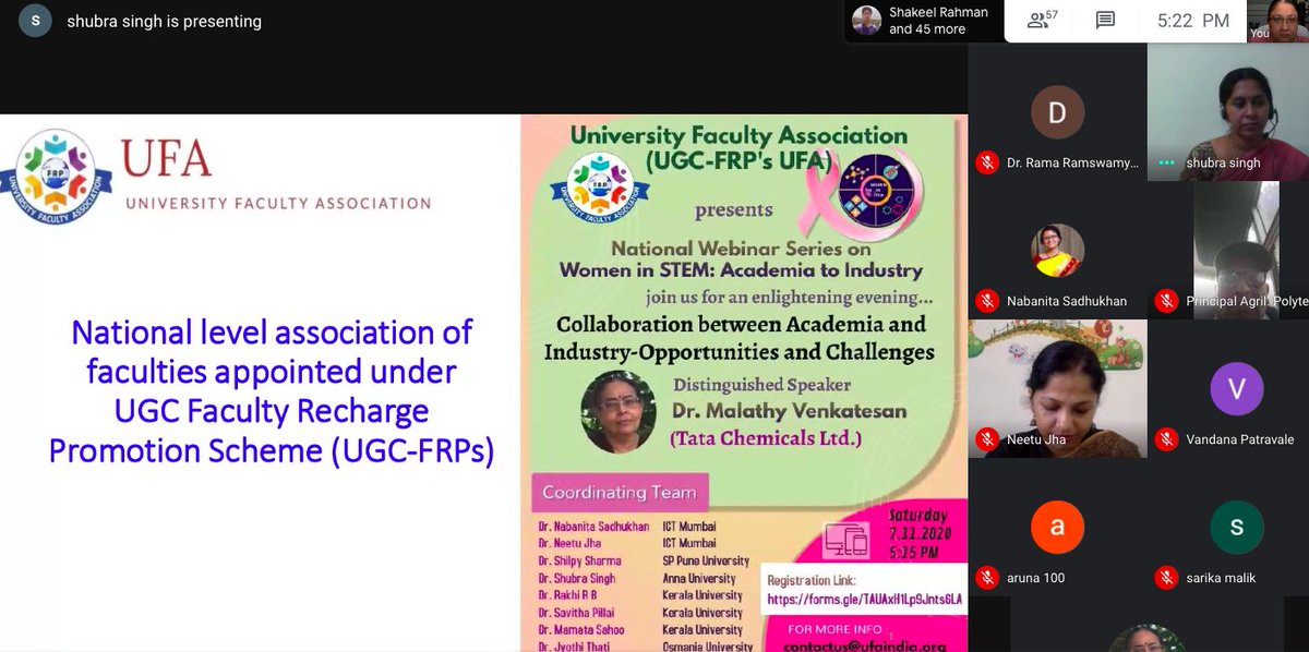 FrpUfa's tweet photo. It was indeed a very informative session with our second speaker Dr. Malathy Venkatesan from Tata Chemicals Ltd. Thanks to all participants for making it successful. A few screenshots attached. https://t.co/ZThNV8BkaZ