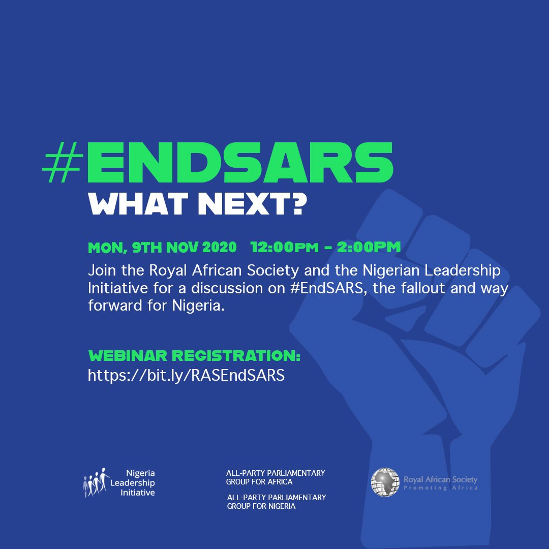 NLIGlobal1's tweet photo. Lunch time #EndSARS webinar. Let's discuss the fallout and way forward for Nigeria. Mon, 9th Nov 12PM - 2PM GMT https://t.co/xDOAJMdrRo
 @MatthewKukah @royafrisoc @AfricaAPPG @HassanIdayat @bulamabukarti @RGAMeyer @ChiomaChuka @DSamsonItodo @KateOsamor @ChiOnwurah @NigeriaAPPG https://t.co/ZBqw48W0PA