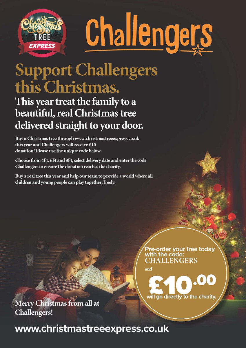 Order your Christmas tree from Christmas Tree Express and we'll receive a £10 donation for every tree sold! Just use the code 'Challengers' on their website. 🎄

Delivery is only to London, Surrey &amp; Berkshire areas. (All deliveries will be COVID-19 safe.)

christmastreeexpress.co.uk