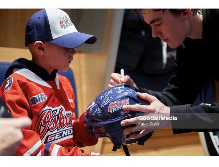 This is Alex. He signed a one day contract with the Oshawa Generals last year and was around our team for the day. Alex is truly a hero and he is one of the strongest kids I have ever met. We are all thinking about you. #OnceageneralAlwasyageneral