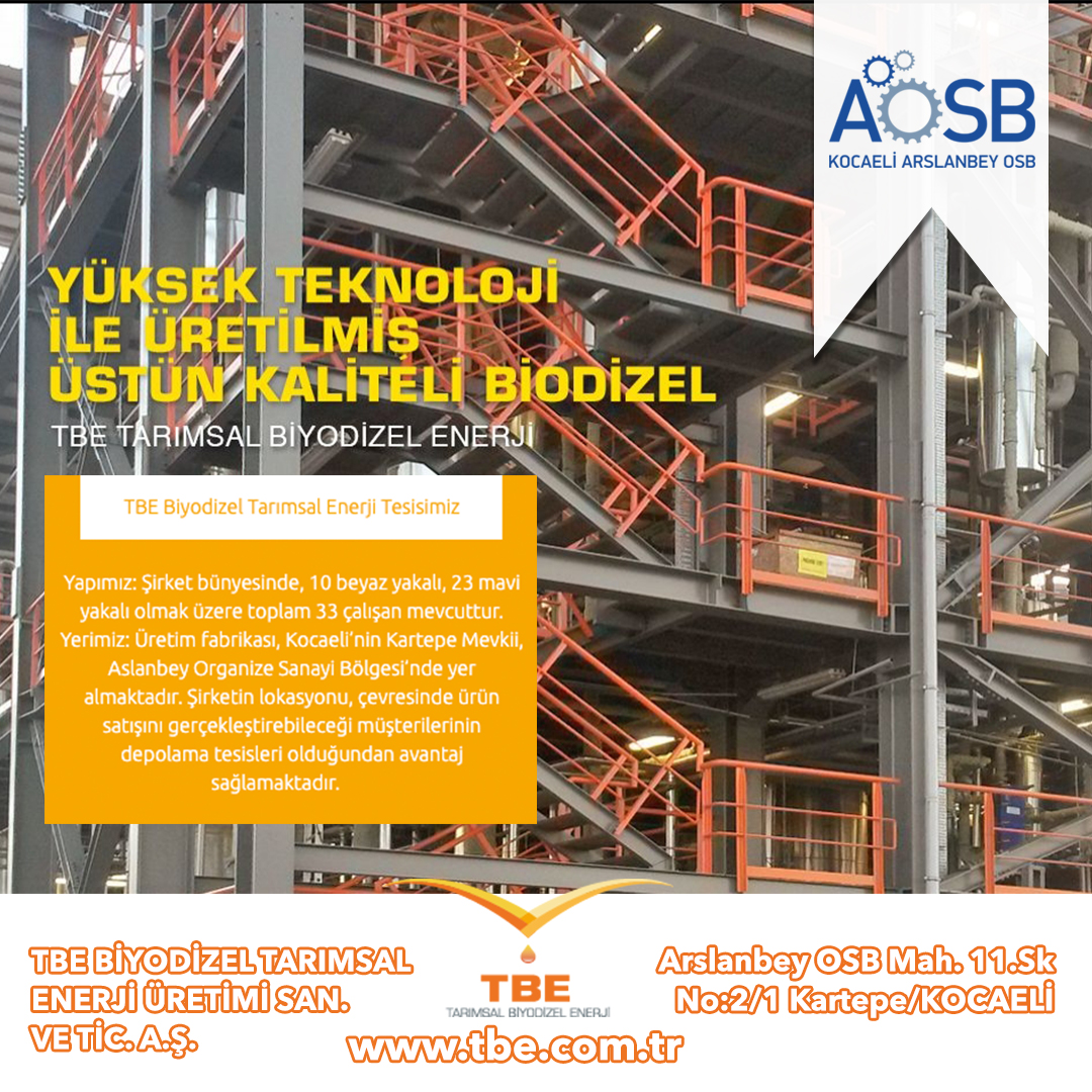 2004 yılı sonunda faaliyetlerini tamamlayarak Arslanbey Organize Sanayi Bölgemizde bulunan TBE Biyodizel Tarımsal Enerji tesisisinde, bitkisel ve atık bitkisel yağlardan #biodizel ve saf #gliserin üretilmektedir. İşletme, tank sahası gibi tüm operasy...
instagram.com/p/CHStx0njmuc/…