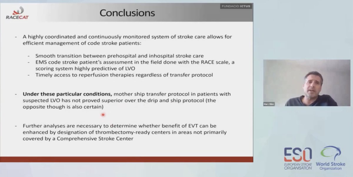 ESOstroke's tweet photo. Racecat presented at the #ESOWSO2020 showing an efficient management of stroke patients through the network, RACE scale predicted LVO, but mothership transfer was not superior for LVO suspected patients. https://t.co/DWpWZ2QM3f