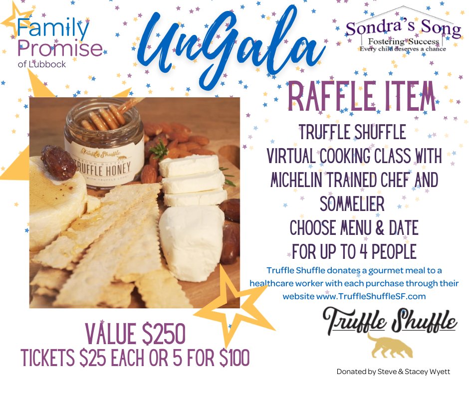 FamilyPromiseLB's tweet photo. The UnGala continues with a YUMMY raffle item! Enjoy a virtual cooking class with a Truffle Shuffle Michelin trained chef and Sommelier. 
Tickets are $25 each or 5 for $100.
https://t.co/DhnlWti3fr https://t.co/V5yN0Hs79P