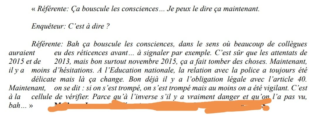 D'abord, il faut dire que ce "pic" de signalement s'inscrit dans un contexte long remontant, au moins, aux attentats de Charlie Hebdo. Extrait d'un entretien avec une référente radicalisation d'une académie de l'IDF :