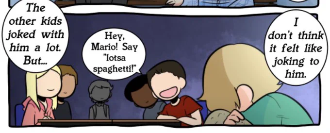 Reading a web comic on this chapter these kids are bullying this other kid for being Italian and all I can think is "Do the fortnite dance go white boy go!" 