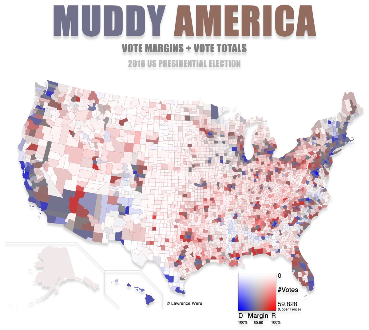 That’s why some advocate for purple, or grey maps, which use diverging color scales. Technically, in dataviz you use a diverging color scale when u are trying to show distance from a middle point (50% in this case). I would advocate here for a neutral white, black, or grey. / 13