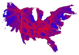 If you want to show people votes, then you need to avoid a straight up red blue divide, by either giving two separate circles to each voting population or using a diverging scale. You also want to condense the mountain region too (like in this 2016 density equalizing map) /16