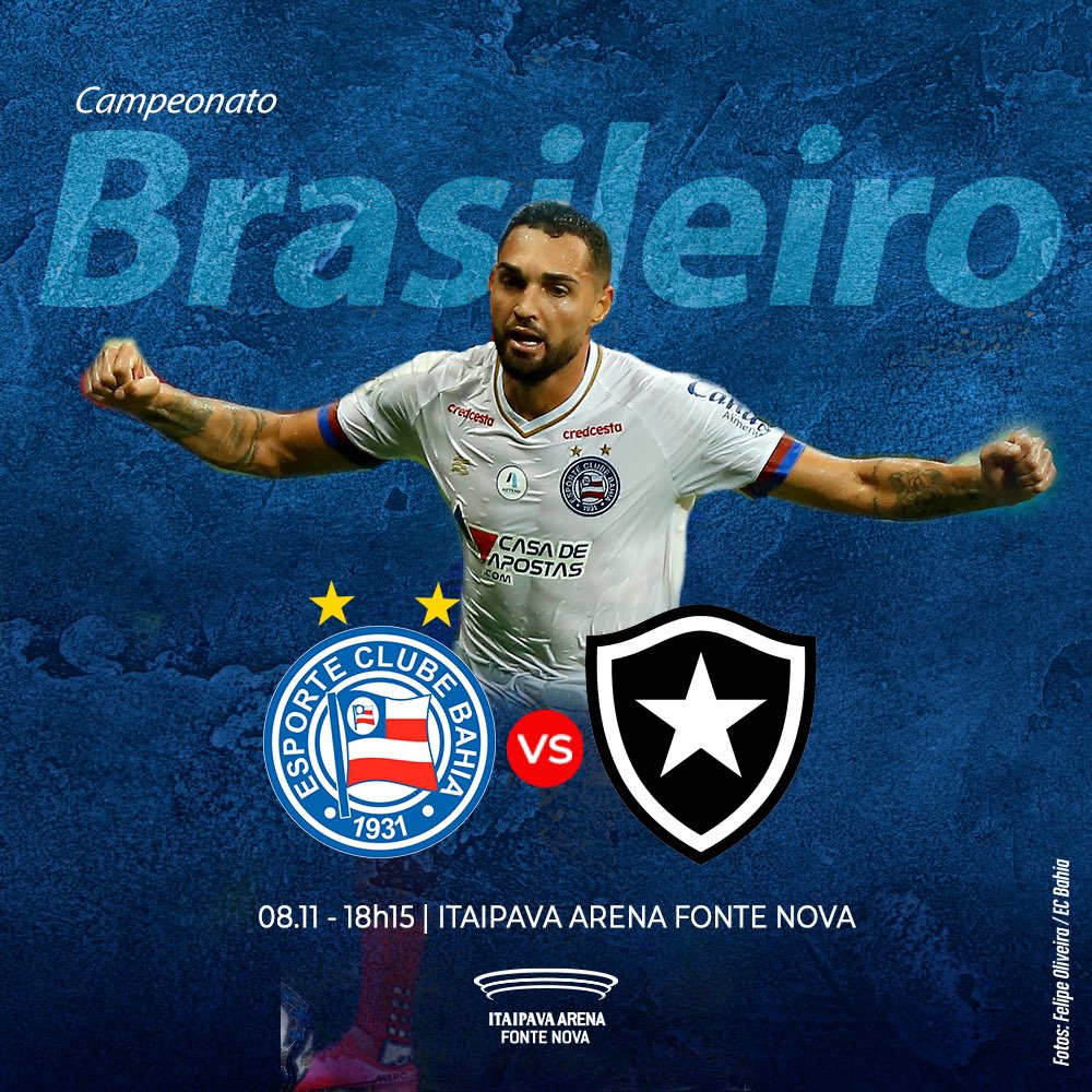 casadeapostasfn's tweet photo. No embalo do grande resultado conquistado na Copa Sulamericana, o @ECBahia enfrenta o @Botafogo pela 20° rodada do @Brasileirao .
É JOGÃO!⚽️
É CAMPEONATO BRASILEIRO! ✅
#arenamultiuso #arena7 #fontedegols #futebol #brasileirão #arenafontenova https://t.co/uxZZ0d2Qdw