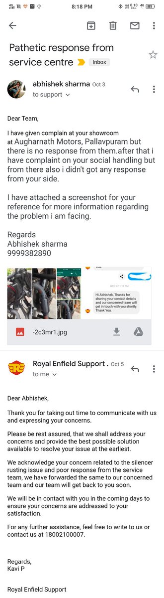 ApeEvent1868's tweet photo. @sidlal @royalenfield very pathetic service and response from RE.Struggling to get solution from your service centre and even your area sales manager unable to help i don't know where the things are lacking.almost 1 and half month gone still no solution. https://t.co/VYvNYChhSy