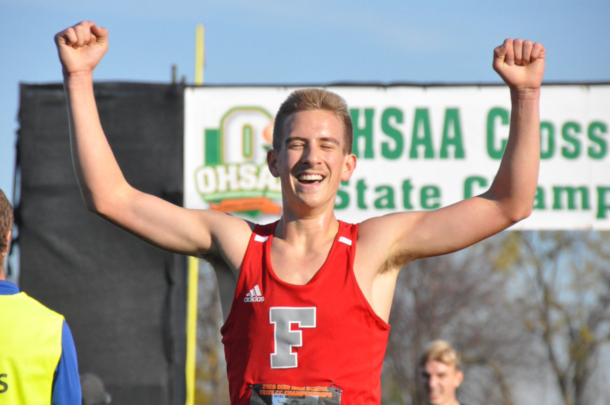 GrantPepper's tweet photo. KNOX COUNTY, YOU HAVE A STATE CHAMPION!

Fredericktown senior @thomascaput0 makes history by becoming Knox County's first cross country state champion. He won the Div. III state meet this morning with a personal-record time of 15:31, outlasting Belpre's Eli Fullerton by 5 seconds https://t.co/OWl6HsEZqJ