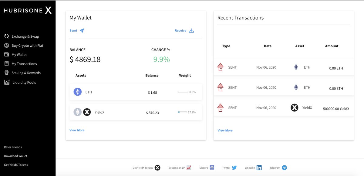 HubrisOneX's tweet photo. You can now send, receive, view transactions and your wallet balance on https://t.co/sdiyBfzYSl 

Get started today, and whilst you're there, make sure you get involved in our #Uniswap LP program

$YieldX https://t.co/8XNIPrNNVD