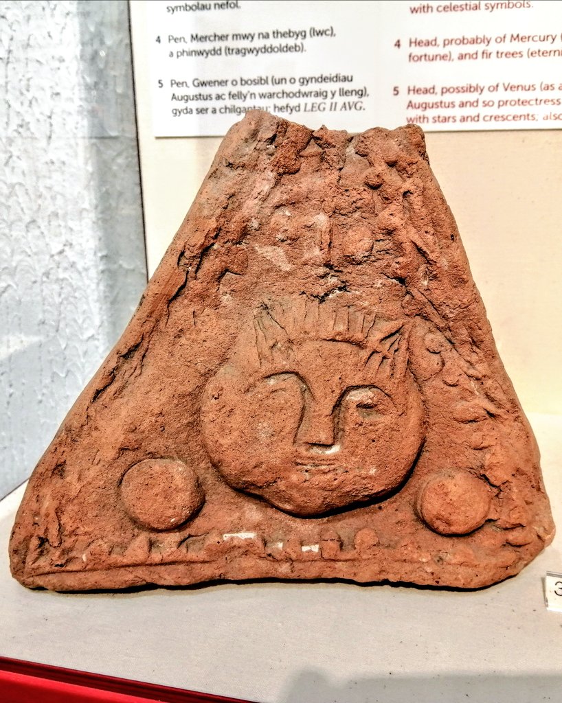 Roman_Britain's tweet photo. It's #cats day for #MuseumsUnlocked! These gorgon antefix tiles are from #Caerleon #Roman fortress in #Wales. They'd have been on the roof looking down at you from the end of a row of imbreces, and ideally warding off evil spirits.. #RomanBritain #RomanArchaeology #Archaeology https://t.co/Qo94dC2XaG