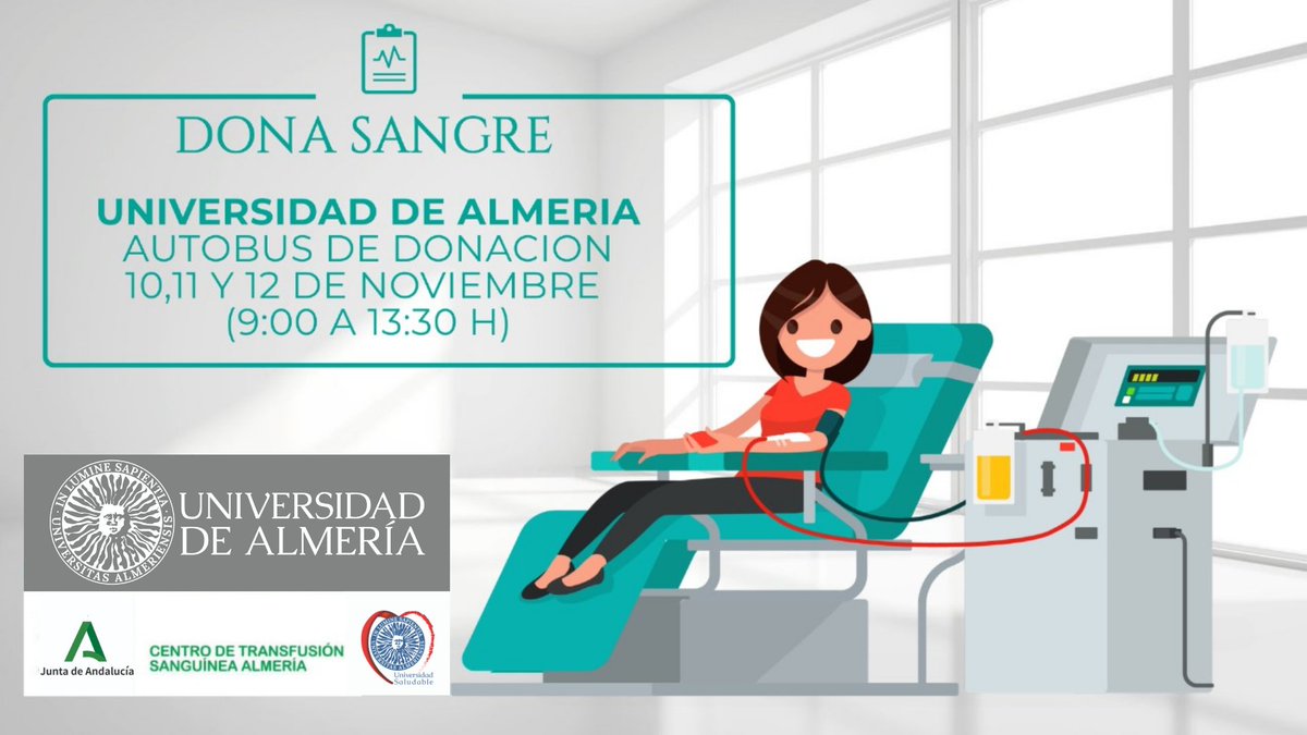 ualmeria's tweet photo. Ahora más que nunca tu SOLIDARIDAD es necesaria 🤝🏻
👉🏻 Los días 10, 11 y 12 de noviembre podrás DONAR SANGRE 🩸 en el campus de la UAL.
¡Te esperamos!
#UALsolidaria #soyual https://t.co/cDDBubevHm
