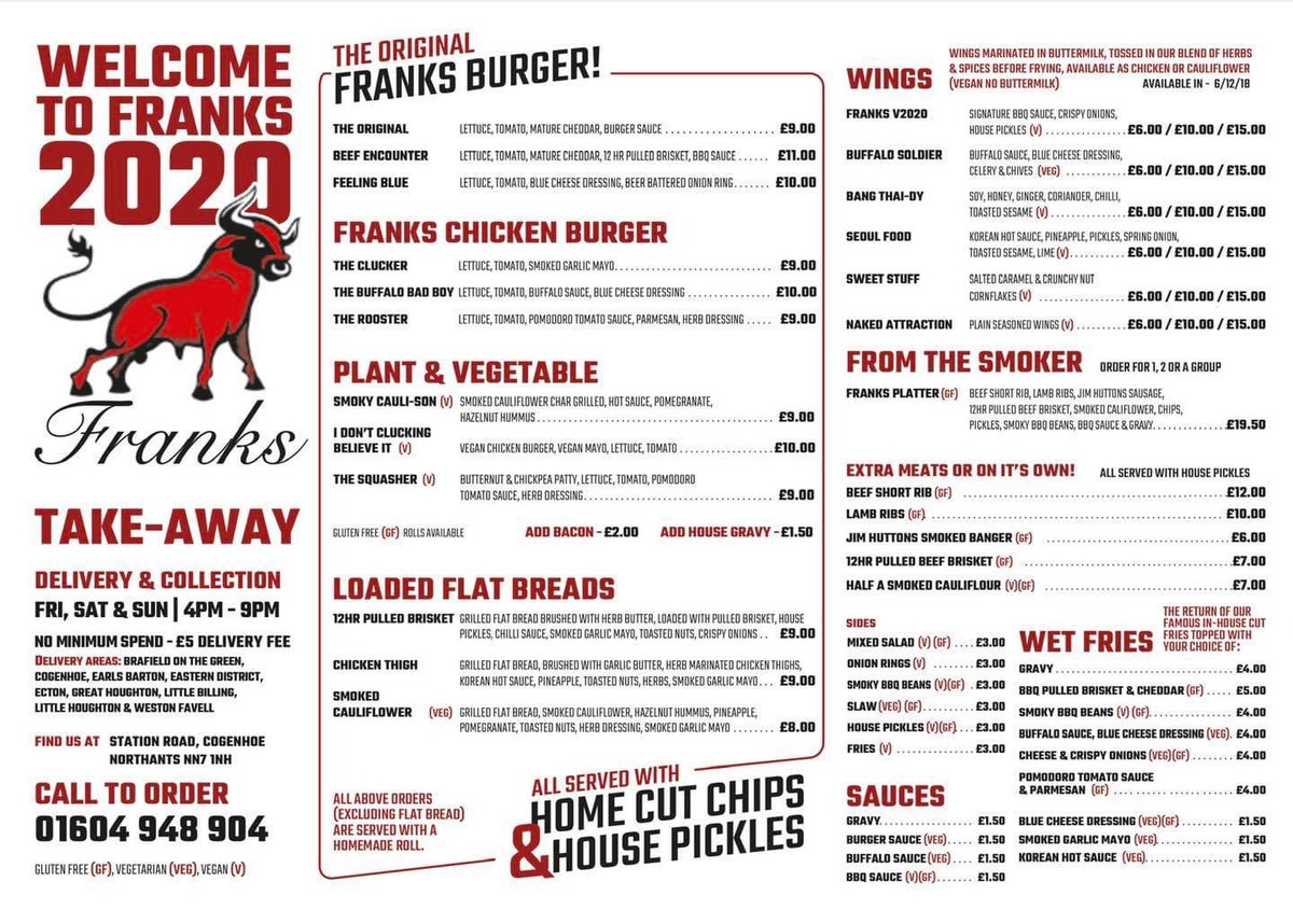 FranksHamburger's tweet photo. We’re open 4pm - 9pm today for collection or delivery: 

📞 01604 948904 to order.

#takeaway #weekendvibes #SupportLocal https://t.co/wT5YAoELip