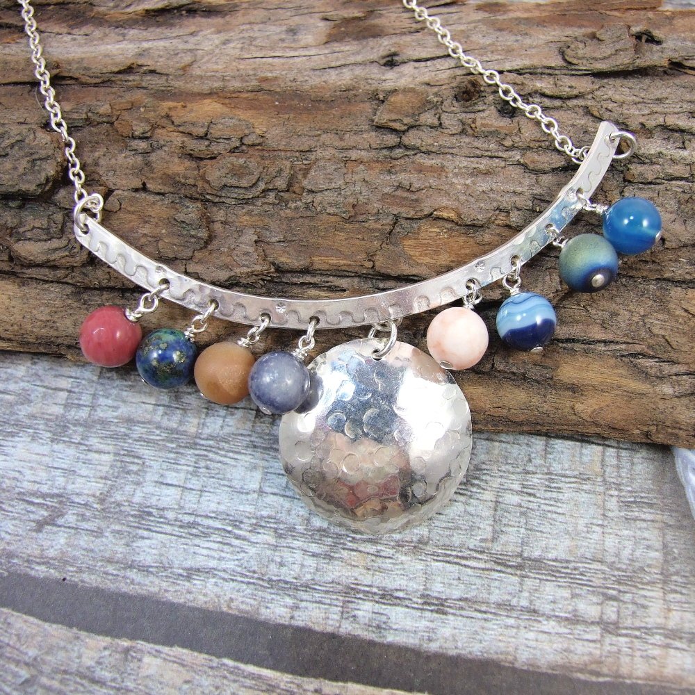 Solar System Necklace. Sterling Silver and Gemstones thebritishcrafthouse.co.uk/product/solar-… #tbch #tbchboosters #solarsystem #necklace