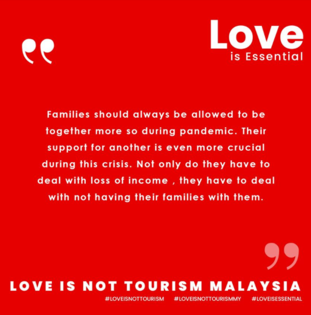 LoveNoTourismMY's tweet photo. In times of crisis, we need our loved ones by our side and need their support 🥰Please allow us to reunite🙏
#LoveIsNotTourismMY #LoveIsNotTourism #LoveIsEssential https://t.co/fwlYb8KB0v