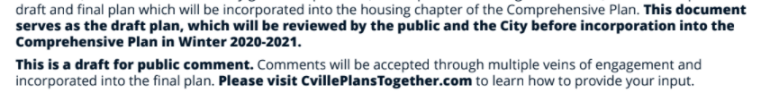 Good note that this is not the final doc and people are encouraged to reach out to  @CvillePlans at  https://cvilleplanstogether.com/contact-us/  with comments and suggestions but this winter is the rough deadline