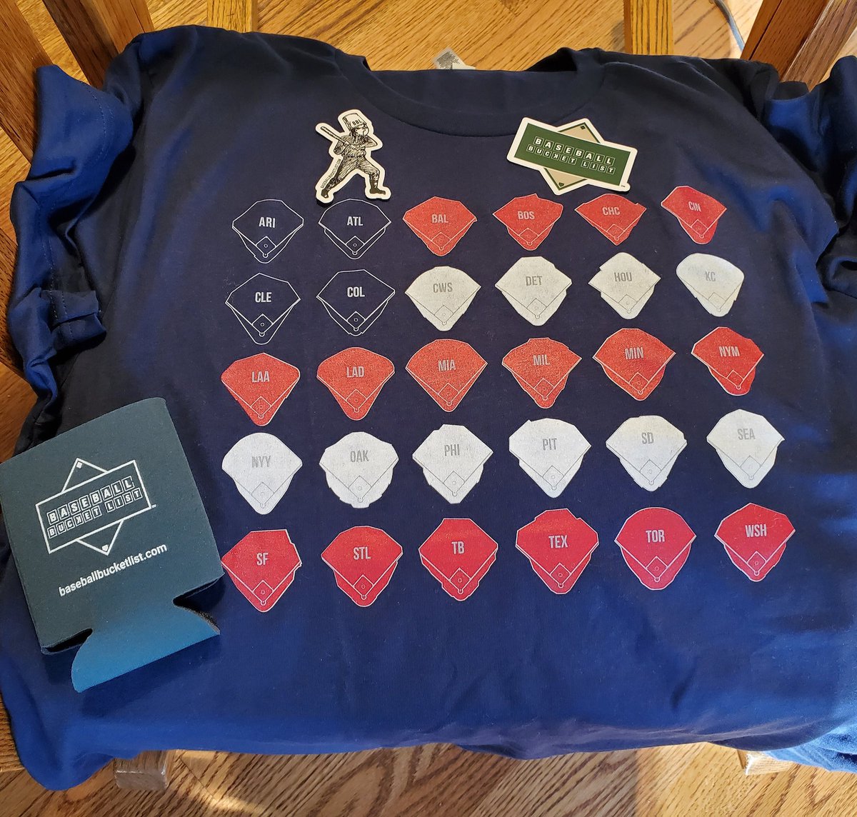 rtday25's tweet photo. Late in sharing some new swag from @BaseballBucket...love the shirt, koozie and stickers. Great site to track your baseball stadium visits and bucket list! #baseballbucketlist #ballparkchasers #stadiumchasers #ballparkchaser #stadiumchaser #mlbstadiumsbucketlist https://t.co/jSB03bH2z5