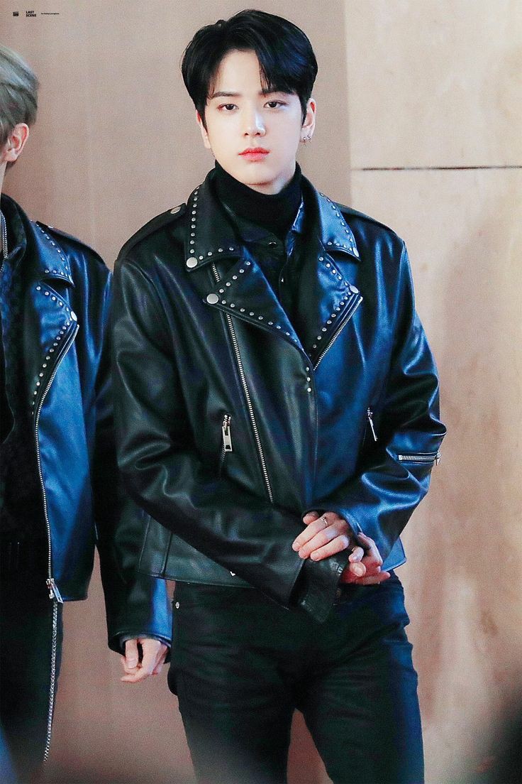 one gotta go:younghoon wearing leather jacket