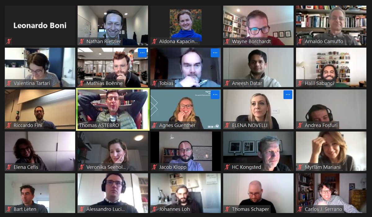 Thanks to Paola Criscuolo for a great discussion of our work at this year's SEI <a href="/BolognaBSchool/">BBS</a>! Also grateful for further ideas and input by <a href="/AmmonSalter/">Ammon Salter</a> Tom Astebro <a href="/GaryDushnitsky/">Gary Dushnitsky</a> <a href="/kingofthebongo/">Stijn Kelchtermans</a> <a href="/anneterwal/">Anne ter Wal</a> <a href="/vale_tartari/">Valentina Tartari</a> - happy that ☕️break conversations also happen via Zoom