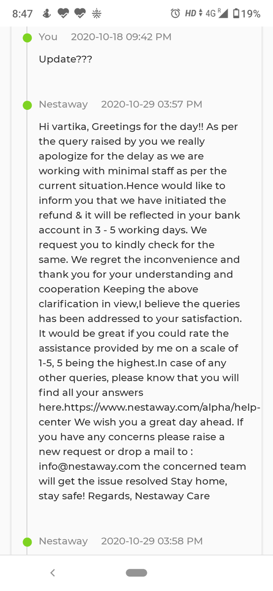 Vartikaa2's tweet photo. @nestawayhomes 
You bloody liars. Since 3 months you people are not returning my deposit and when escalated, refer below screenshot from 29th you are telling i will get in 3-5 days and what does transferring amount has to do with minimal staff. 
@NestAwayCare @amarendrasahu https://t.co/tEqihjUocK
