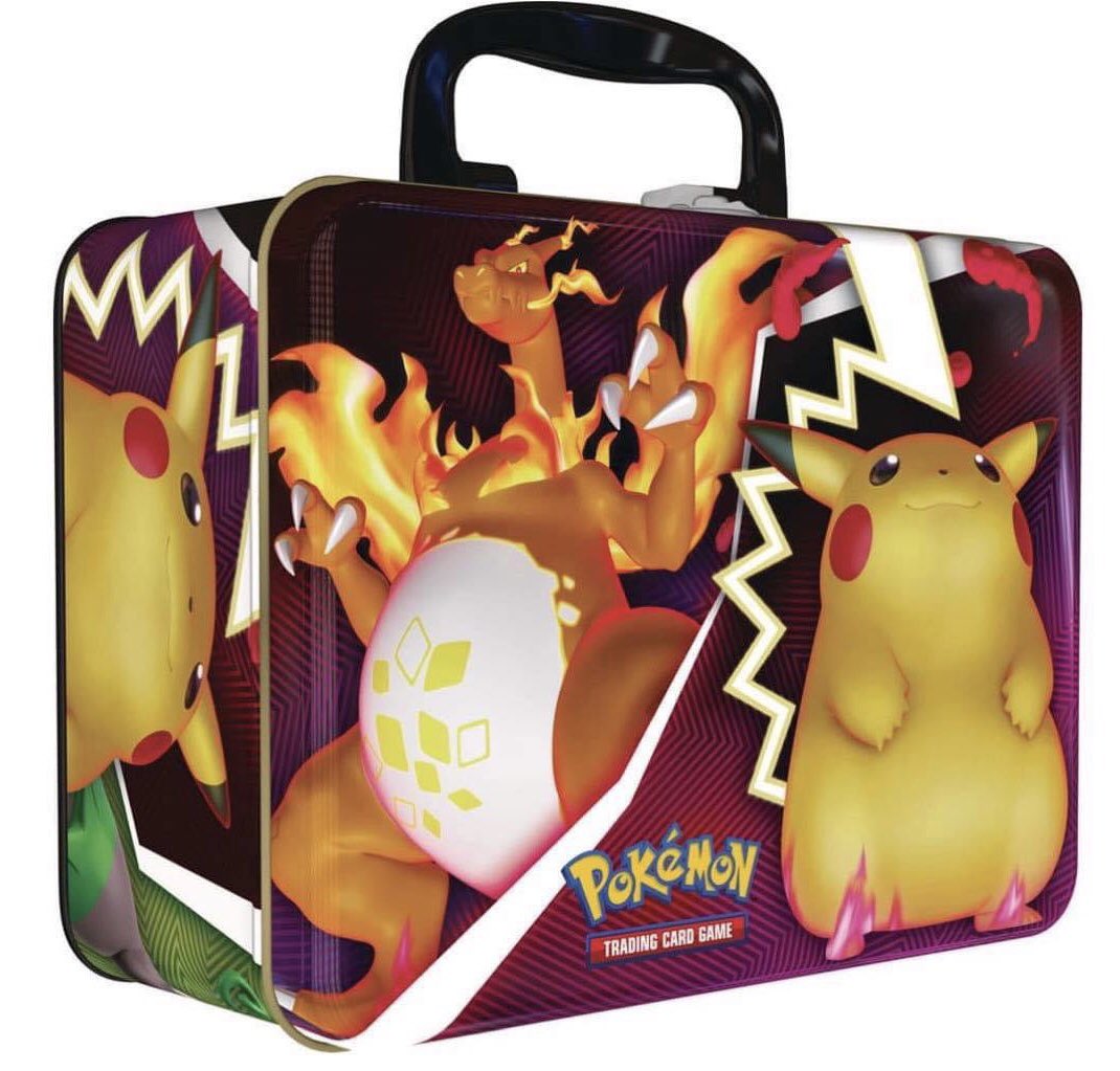 MrMrsPokemon's tweet photo. Reminder the collector chest with the one and only Charizard featured on it will be dropping November 13! Keep your eyes pealed if your after one. Happy hunting! #pokemon #collectorschest #pikachu #charizard #vmax #ptcg https://t.co/uTKKANqe5z