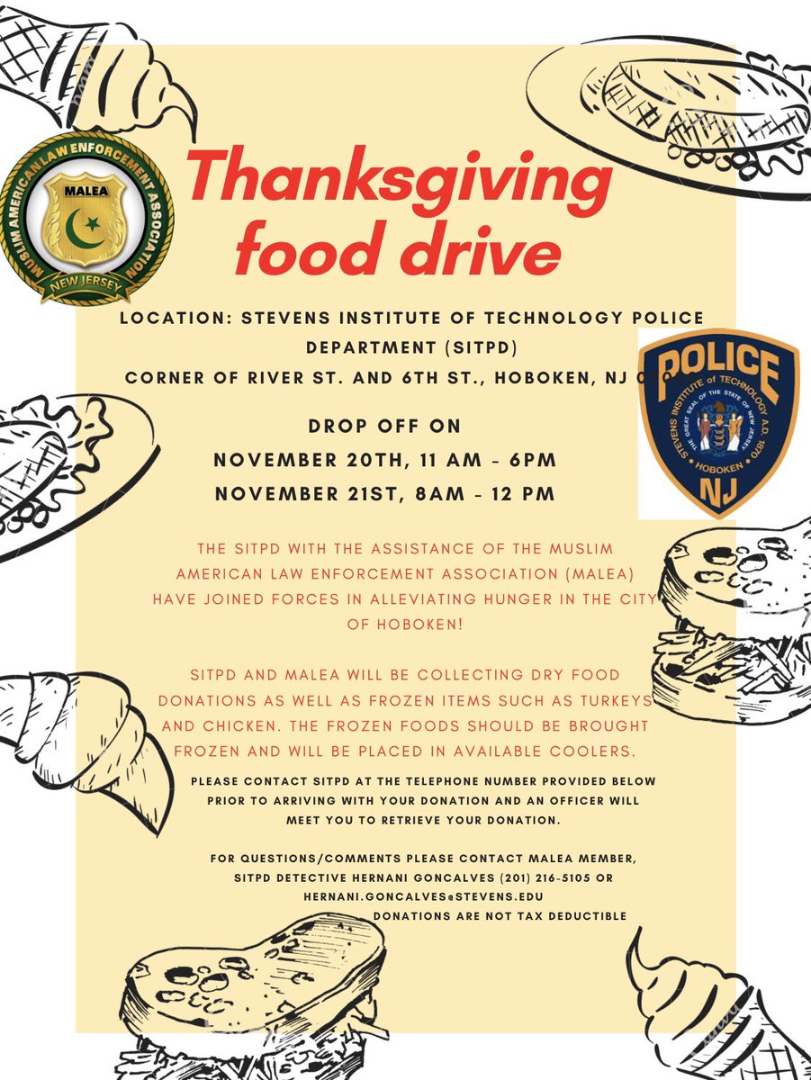 MALEAUSA's tweet photo. THANKSGIVING FOOD DRIVE!
The SITPD and MALEA have joined forces in alleviating hunger in the City of #Hoboken!
All donations are appreciated during these difficult times.
Tag a friend and share!
#cops #community #police #lawenforcement #malea #muslim #muslimpolice #newjersey https://t.co/Lbj40YS3y5