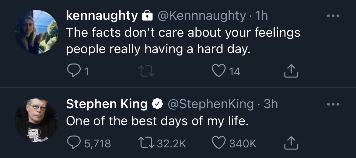 invisiblejones's tweet photo. @Kennnaughty Stephen King is not among those having a hard day. https://t.co/29pfh75m34