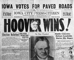 6/Headlines, this day 1928. Herbert Hoover, before Donald Trump, was the only president with no electoral or military experience. Hoover's presidency included the beginning of the Great Depression and a Christmas Eve fire that destroyed the Oval Office